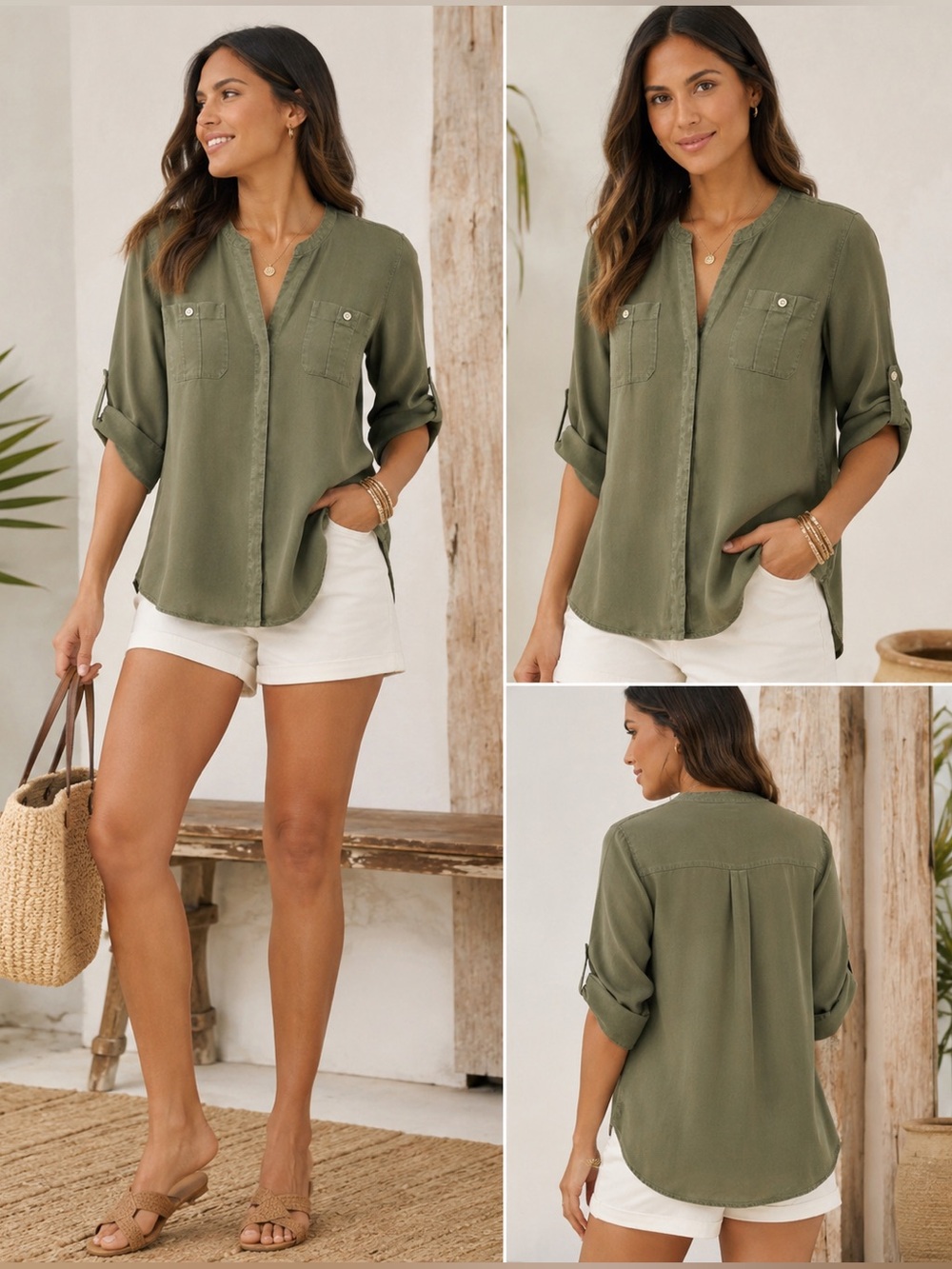 Tommy Bahama Mission Beach Blouse Moss Green XS